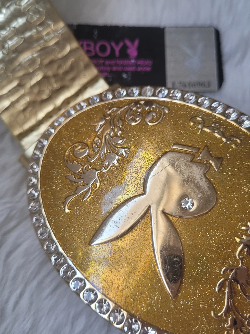 Vintage Y2K PLAYBOY Metallic Gold Bunny Buckle & Belt Set Licensed